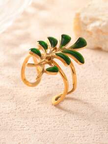 1 Pc Fashion Creative Stainless Steel Colorful Ring With Leaf Geometric Elements Suitable For Daily Use Holiday Dating Gift Jewelry - Multicolor - View 1