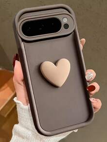 Korean Cute 3D Heart Soft Case, Compatible With Pixel 9/8 Pro/8A/9 Pro XL, Shockproof Silicone Phone Case, Waterproof And Scratch-Resistant - Brown - View 3