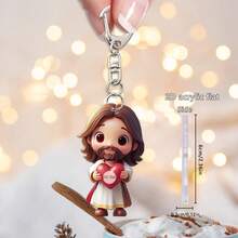 1 Creative Jesus Image Holding Heart And Lamb, Fashionable Beach Style Religious 2D Flat Acrylic Home Decoration Essential, Car Rearview Mirror Ornaments, Bedroom, Living Room Home Interior Wall Decoration, Holiday Party Decoration, School Bag Back Ornaments And Suitcase Pendants, Perfect Gift For Family And Friends School Decor School Surprise Dormitory Decor Back To School Room Decor School Supplies - Jesus-pendant-d-shaped Keychain - View 3