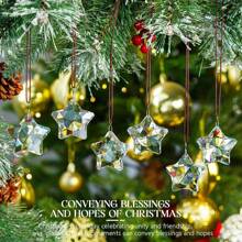 1/6pcs Transparent Pentagram Crystal Glass Suncatcher Christmas Ornaments Clear Faceted Glass Christmas Star And 2025 Annual Christmas Star Crystal Hanging Ornaments For Christmas Tree Winter New Year Party Supplies Christmas Decor