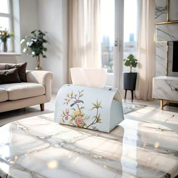 1 pieza Elegante Cubierta rectangular para caja de pañuelos con diseño floral, Soporte decorativo para toallas de papel para la sala de estar, el comedor y el baño, Organizador de almacenamiento de lujo