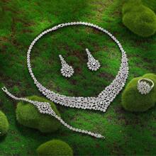 Elegant AAA Cubic Zirconia Wedding Jewelry Sets For Women Geometric Necklace Dubai Bridal Jewelry 4 Pieces Set