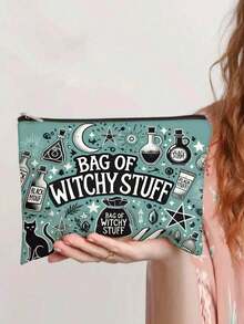 Mystical Witchy Makeup Bag - Lightweight Zippered Cosmetic Pouch With Double-Sided Witch-Themed Print, Witchy Vibes, Crescent Moon & Stars Design, Ideal Travel Toiletry Bag & Coin Purse, Perfect Gift For Her On Birthdays, Christmas, Valentine's, Celestial Print|Double Sided Print, Back To School Back To School Supplies - Multicolor - View 5