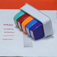 5 Sets Of Financial Seals PAID COPY SCANNED APPROVED CHECKED. Paid Copy Scanned Approved Checked. Office Supplies. Clear Mark Of Financial Supplies. Red Mark With Storage Tray - Sets - View 4