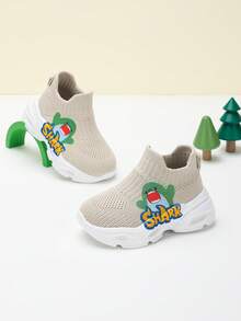 Infant Toddler Fun Shark Print Breathable Non-Slip Athletic Shoes, All Season Wear - Beige - View 3