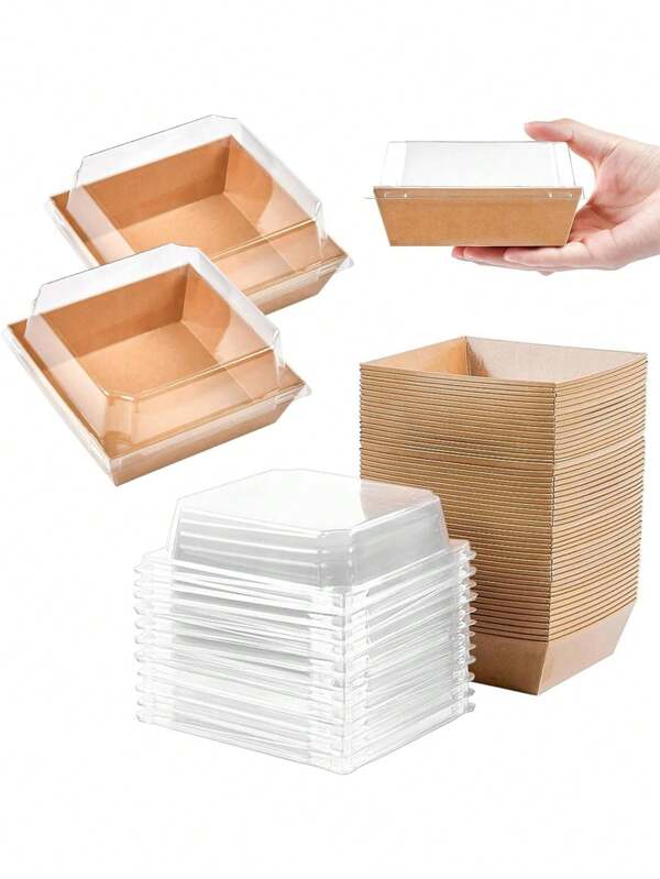 5pcs/10pcs/20pcs Dessert Boxes With Clear Lids Charcuterie Boxes, Oil Proof Kraft Paper, White Pink Kraft Paper Bakery Boxes, Perfect For Cookies Macaron Cake Sandwich, For Weddings Parties And Special Occasions, Thanksgiving Day, Halloween, Christmas, Autumn Fall Gifts, Decorations
