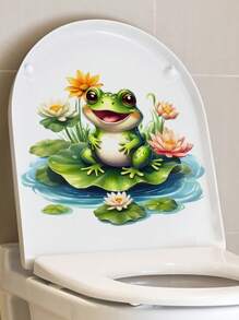 mama look 1 pièce Trou de regard 3D classique et amusant de chien naïf, grenouille souriante adorable fleur de lotus, papillon, rose tennis faux perles, cage d'oiseau de branche d'arbre fleur, autocollant mural décoratif pour salle de bain, papier peint PVC amovible