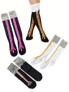 Men's Mid-Calf Mixed Color Socks With Rooster Claw Or Duck Claw Print Pattern, Suitable For Wearing At Gym, Home Or Parties - Multicolor - View 11