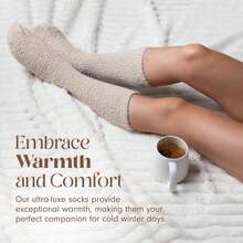 Calcetines de Nube Ultra-Luxe Cálidos y Acogedores para Mujeres y Hombres - Calcetines de Dormir de Tela Súper Suave y Lujosa - Gris paloma/blanco crema/rosa rubor - Ver 12