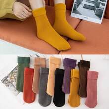 Kit 03 Meias Grossas De Lã Térmicas Flexíveis Coloridas Femininas De Inverno Lisa