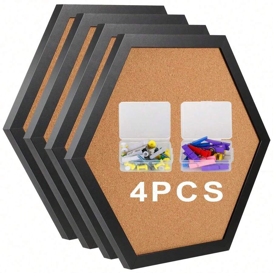 Cork Boards For Walls With Frame, Pin Board For Walls, Black Corkboard, Perfect For Home Office Decor, Home School Message Board Or Wall Mounted Picture Vision Board(4pack) - Black - View 1