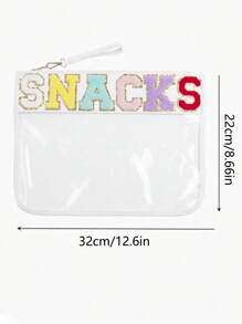 Fashionable Snack Storage Bag, Outdoor Travel Cosmetic Bag, Portable Women's Clutch Bag Storage Bag, Letter Printed Makeup Bag, PVC Waterproof Portable Cosmetic Storage Bag Toiletry Bags Summer Travel Essentials For Beach Vacation Holiday School Supplies Dorm Essentials Back To School Purse Travel Accessories Summer Beach Bag Tote Bag Wallet MakeUp Bag Car Accessories Travel Must Haves School Accessories Stuff Back To School Supplies