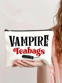 Vampire Teabags Funny Canvas Makeup Bag – White Zipper Pouch With Red & Black Design, Perfect For Period Essentials Or Cosmetic Organization, Cute Makeup Bag Graduation - Multicolor - View 5