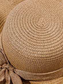 2pcs Khaki Bow Decor Sun Hat Crossbody Bag, 1pc Foldable Wide Brim Straw Hat And 1pc Minimalist Straw Weaving Bag Set - Hat + Bag - View 10