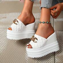 Women's 2025 Spring New Wedge Slippers, Versatile Outdoor Wear For Petite, Platform Thick Bottom Lining, Peep Toe Sandals With Wedge Heel, Sweet Bow And Floral Decor