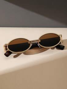 1PC Vintage Classic Metal Oval Women Fashion Glasses For Holiday Gift Summer Beach Party Outdoor Travel Street Snap Accessories For Summer Beach Vacation,Outdoor,Travel