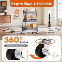 3 Tier Small Rolling Cart With Lockable Caster Wheels Metal Utility Storage Organizer Easy Assembly For Kitchen Bathroom Bar Office Shees Grey - Grey - View 3