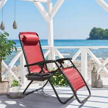 Patio Zero Gravity Chair Outdoor Folding Lounge Chair Recliners Adjustable Lawn Lounge Chair With Pillow For Poolside, Yard And Camping - Red - View 2