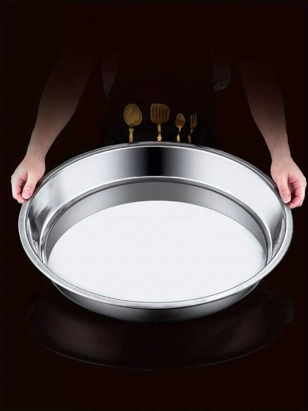 1pc Stainless Steel Plate Round Tray Household Oversized Commercial Baking Tray Cake Tray Large Plate Chicken Dish Steaming Tray Shallow Round Tray