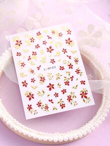 2 Packs/Retro Red Flower Nail Art Stickers, Yellow Stamens, Branches And Leaves With Golden Lines, Suitable For Nude Pink Extension Nails, Manicurist DIY Hand-Painted Nail Art Artifact, Quickly Create A Refined Artistic Sense - Multicolor - View 5