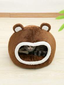 1pc Cute Cat Bed, Bear Shape, Comfortable, Breathable Plush Pet Bed Suitable For Small, Medium And Large Cats To Sleep All Year Round