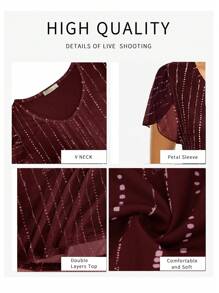 CheersLife Women's Tops Short Sleeve Shirts Casual V Neck Blouse Double Layers Mesh Tunics Tops