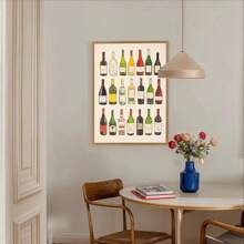 1 pezzo cartellone quadro di arte da muro della cucina con stampa su tela di bottiglie di vino senza cornice, grafica minimalista di diagramma vini per carrello bar, dipinto retrò per appartamento, soggiorno, sala da pranzo, decorazione moderna per la casa
