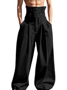INCERUN Fashion Men High Waist Bottoms Zipper Holiday Party Casual Loose Wide Leg Trousers Culotte Long Pants - màu đen - Xem 2