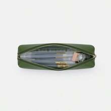 INS Minimalist PU Leather Stationery Pencil Pouch, Multi-Functional Cute Student Cosmetic Makeup Brush Storage Bag, Japanese Style Design For Girls