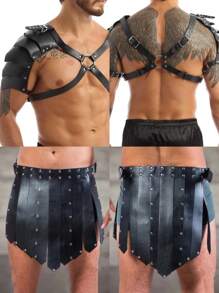 Cinturón de piel sintética para hombre, Disfraz de gladiador (con cinturón), Disfraz de gladiador gótico
