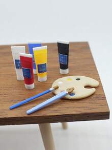 Mini Painting Toys Model, Realistic Palette, Dollhouse Decor DIY Accessories, Doll House Study Room Decoration, Paint Model, Brush Model, Mini Painting Board, Miniature Palette Decor - Multicolor - View 1