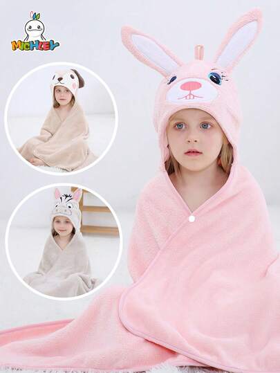 MICHLEY MICHLEY 1pc Cartoon Hooded Baby Towel Unisex Premium Soft Swimming Bathrobe Large Washcloths 27.5" X 45.5" For 0-7Y