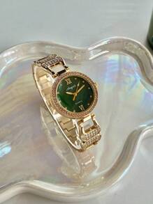 1pc Women Round Elegant Glamorous Quartz Watch, Versatile For Daily Wear Or Gatherings Halloween, Gifts