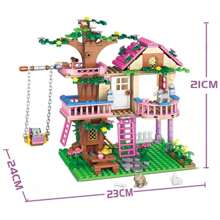 Traum Stadt Freundschaftsbaum Haus Prinzessinnenschloss Schaukel Bausteine Straßenansicht Serie Haus Ziegel Modellbausatz Spielzeug Geschenk