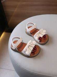1 Pair Girls Bowknot Flat Sandals, Classic Fashion PU Lace-Up Lightweight Cute Infant/Toddler Sandals For Spring/Summer/Autumn/Winter