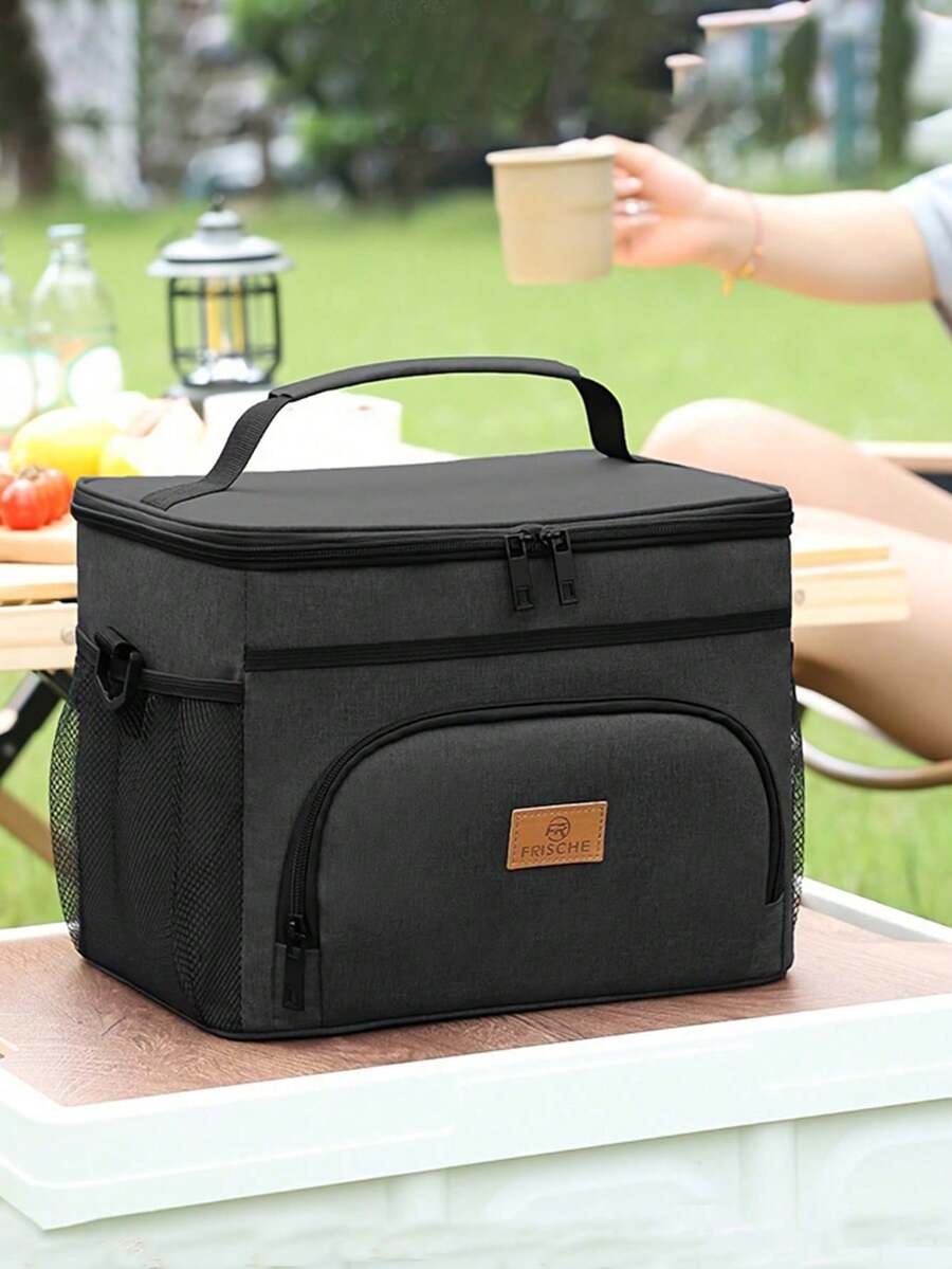 1pc Outdoor Lunch Box, Thick & Durable, Leak-Proof & Insulated, Suitable For Camping & Picnic, Large Capacity Travel Picnic Bag, Multi-Functional Shoulder Handbag, Back To School Essential, School Supplies Bag, Women's Lunch Bag, Cooler Bag, Picnic Accessories, Study Supplies - Black - View 1