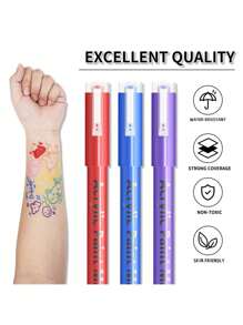 12 Colors Temporary Tattoo Markers, Skin-Friendly Washable Face & Body Painting Kits, Templates & Art Supplies, Fashion Gifts Suitable For Girls, Boys, Adults, Teenagers - Popular Presents For Youths & Children Back To School