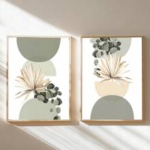3pcs Bohemian Wall Arts Abstract Beige & Green Plant Eucalyptus Geometric Wall Art Posters, Green Medieval Modern Botanical Bohemian Wall Decor, Ideal Gift For Bedroom, Living Room, Hallway, Mint Green Geometric. Optional Frame