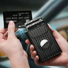 Customized Name Men's Carbon Fiber Magnetic Card Holder Leather RFID Tri-Fold Card Wallet With Zipper Smart Wallet AirTag Men's Wallet Mini Wallet Leather Wallet - Multicolor - View 5
