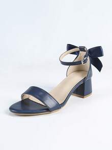 Damen Sandalette mit blauer Schleifendekoration, offenem Zehenbereich und Riemen, Plateau-Absatz, einfacher Lässig-Stil, geeignet für alle Jahreszeiten