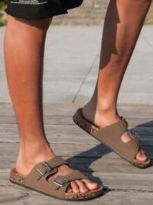 Pantuflas cómodas y retro para hombre con puntera abierta - Transpirables, suela antideslizante y duradera de PVC, diseño ajustable de doble hebilla, zapatos casuales cómodos - Adecuados para uso indoor y outdoor