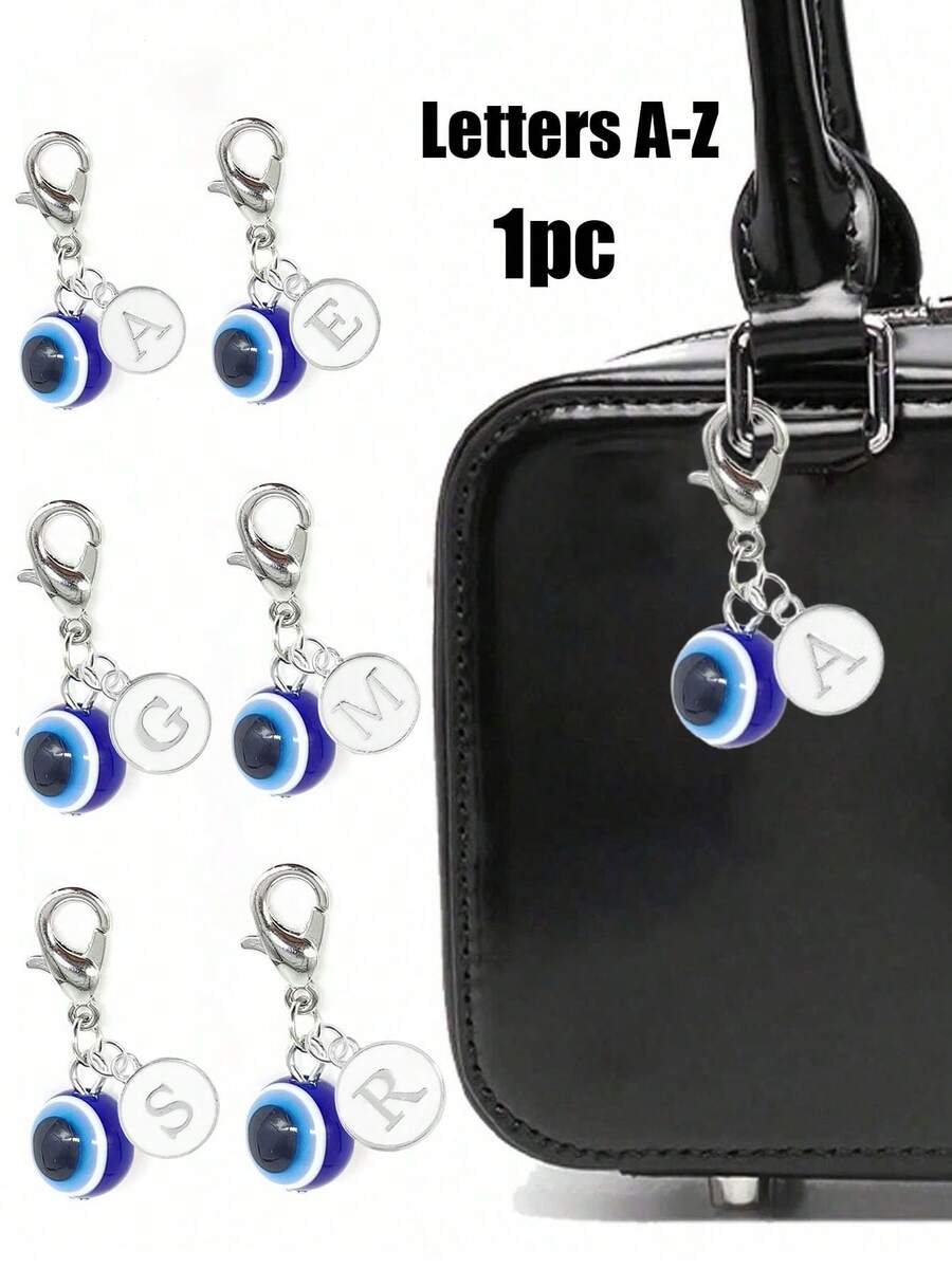 A-Z字母蓝色邪眼钥匙扣,装饰吊坠护身符幸运合金钥匙圈,包包挂饰,汽车钥匙链,送给朋友、同学、情侣、家人的礼物 - 彩色 - 查看 1