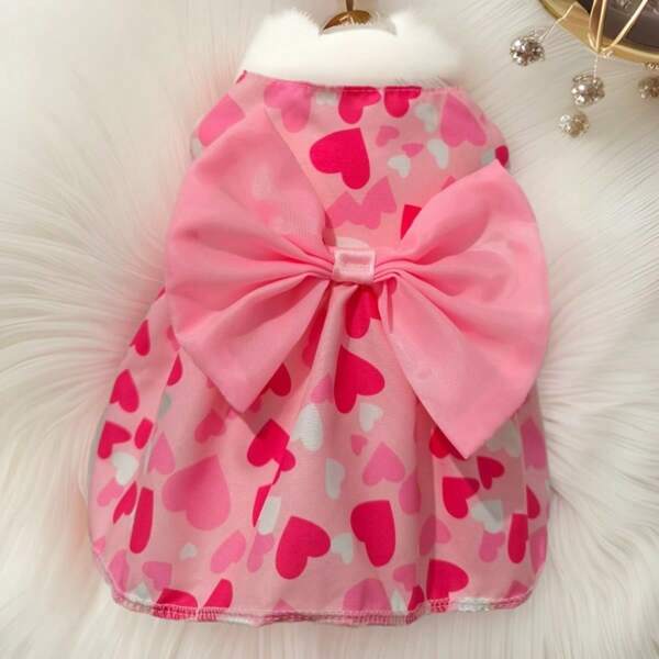 1 pieza Conjunto de mono brillante y colorido para mascotas, apto para perros y gatos pequeños - Vestido de princesa de tela suave y transpirable con detalles de moños