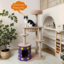 44-Inch Multi-Tier Multi-Function Cat Climbing Tower, Large Cat House, Fun Climbing Space, Cat Fun Castle, Cozy Nest - White - View 4