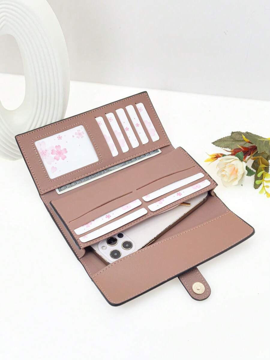 MINGYOU Women's Fashion Buckle Long Wallet, PU Plain Multi-Function Clutch Purse, Phone Wallet Card Holder For Women Wallet Purse Wallet Wallet Mini Wallet - Pink - View 1