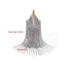 Women Summer Scarf, Elegant Sequins Tasseled Shawl Wraps Stoles For Casual Beach - Xám - Xem 3