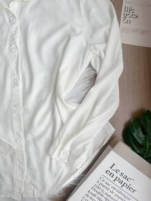 Women's Solid Button-Down Shirt SP035 - trắng - Xem 3