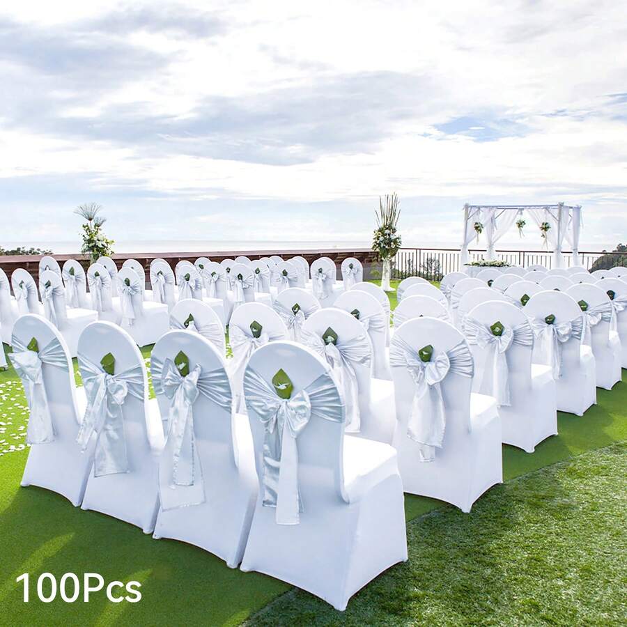 100Pcs Stretch Spandex Folding Chair Covers, Universal Fitted Chair Cover, Removable Washable Protective Slipcovers, For Wedding, Holiday, Banquet, Party, Celebration, Dining White - White - View 1