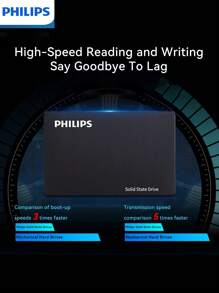 PHILIPS PHILIPS Unidad de estado sólido de alta capacidad y alto rendimiento. Despídete de la lentitud y disfruta de una experiencia ultrarrápida. Es simple y conveniente de enchufar y usar, perfectamente adaptado a varios dispositivos electrónicos, y proporciona una solución de almacenamiento confiable y eficiente para tu vida digital.