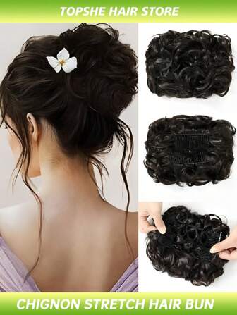 Chignon Easy Stretch Hairpieces Combs In Rose Bud Chignon Hairpiece Curly Bun Extensions Scrunchie Updo Synthetic Combs In Messy Bun Hair Piece For Women